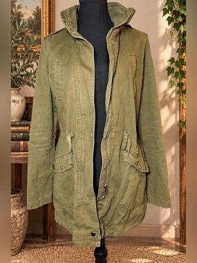 Coffee Shop Olive Military Utility Field Jacket S Cargo Drawstring Y2K